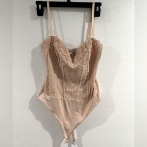 NWT Lace Trimmed Beige Stretchy Bodysuit